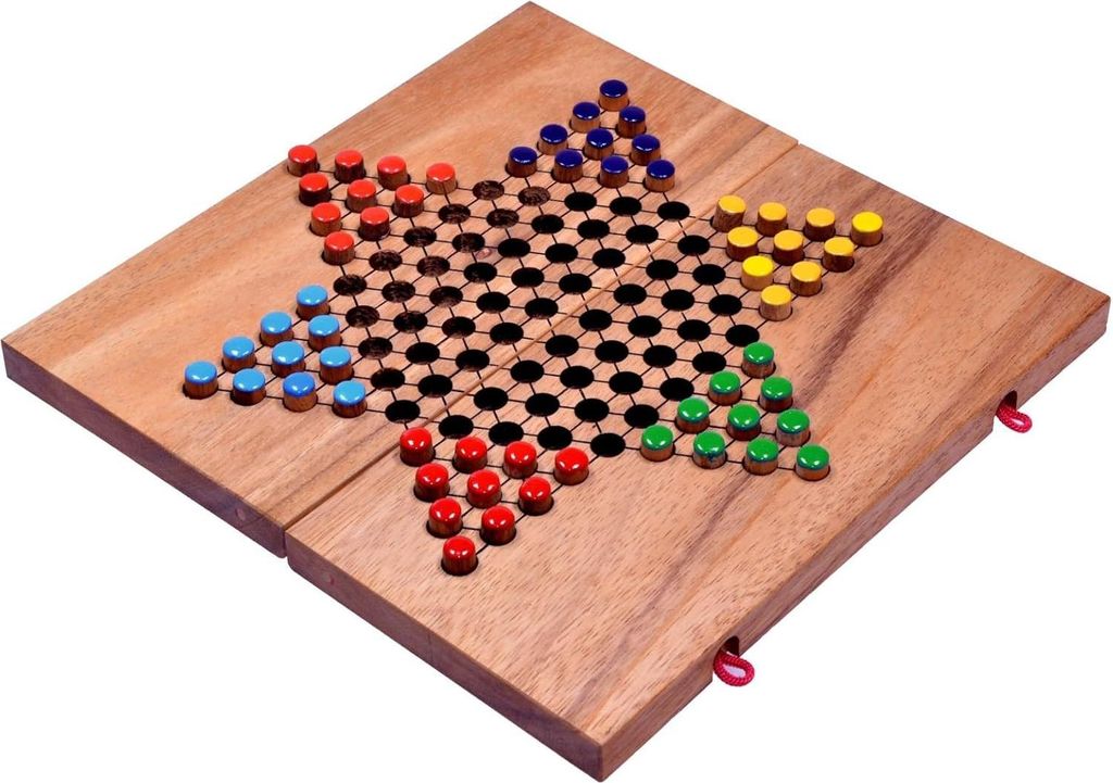 Halma Spiel - Chinesisches Schach - Strategisches Holzgesellschaftsspiel mit zusammenklappbarem Brett
