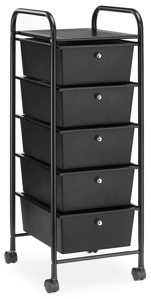 Rollcontainer GINA, schwarz - Rollwagen mit 5 Schubladen, Produktbild 