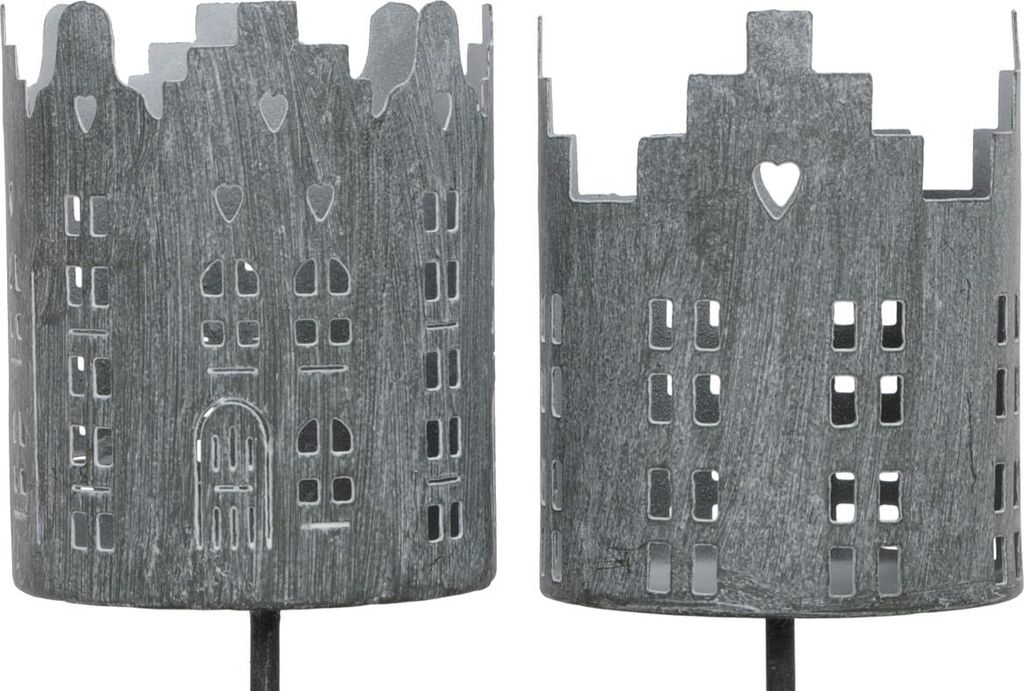 Kerzenhalter 2er Set Metall Kerzen-Stecker grau Ø 8 x 10 cm Produktbild 