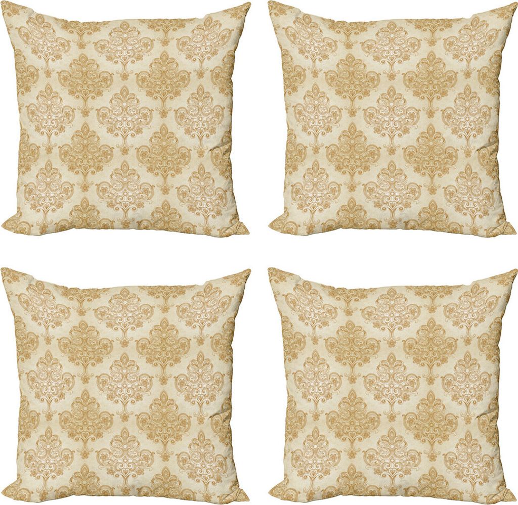 ABAKUHAUS Elfenbein Kissenbezug Set (4 Stück), Barock Curved Blumen, Moderner Doppelseitiger Digitaldruck, 50 cm x 50 cm, Creme Pale Brown