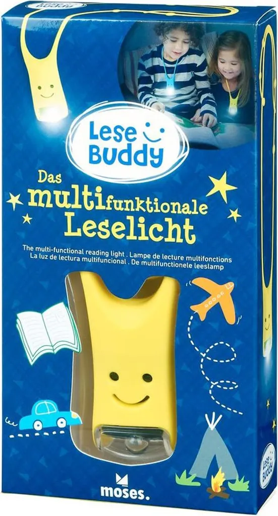 Lampe de lecture multifonctionnelle flexible jaune MOSES Lese Buddy