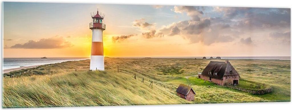 Bilder auf glas - Leuchtturm Meer - 160x50cm - Glasbilder - Wandbilder - Kunstdruck - zum Aufhängen bereit - Wanddekoration aus Glas - Glas Bilder...