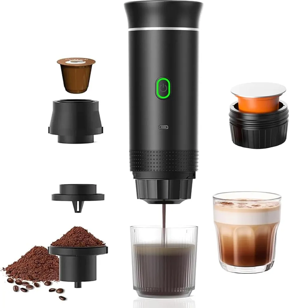 Tragbare 15-Bar-Espressomaschine – Kabellose elektrische Kaffeemaschine mit USB-Akku, kompatibel mit Nespresso-Kapseln/gemahlenem Kaffee für Reisen, C