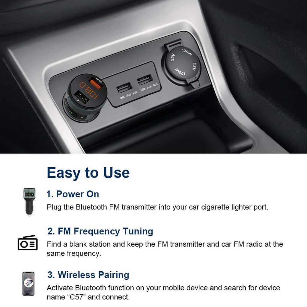ZeaLife FM Transmitter Bluetooth Adapter Auto Freisprechanlage für Auto Bluetooth Unterstützt TF Karte und USB-Stick QC3.0 Radio Transmitter Auto Bluetooth mit Dual USB Ports LED Backlit 