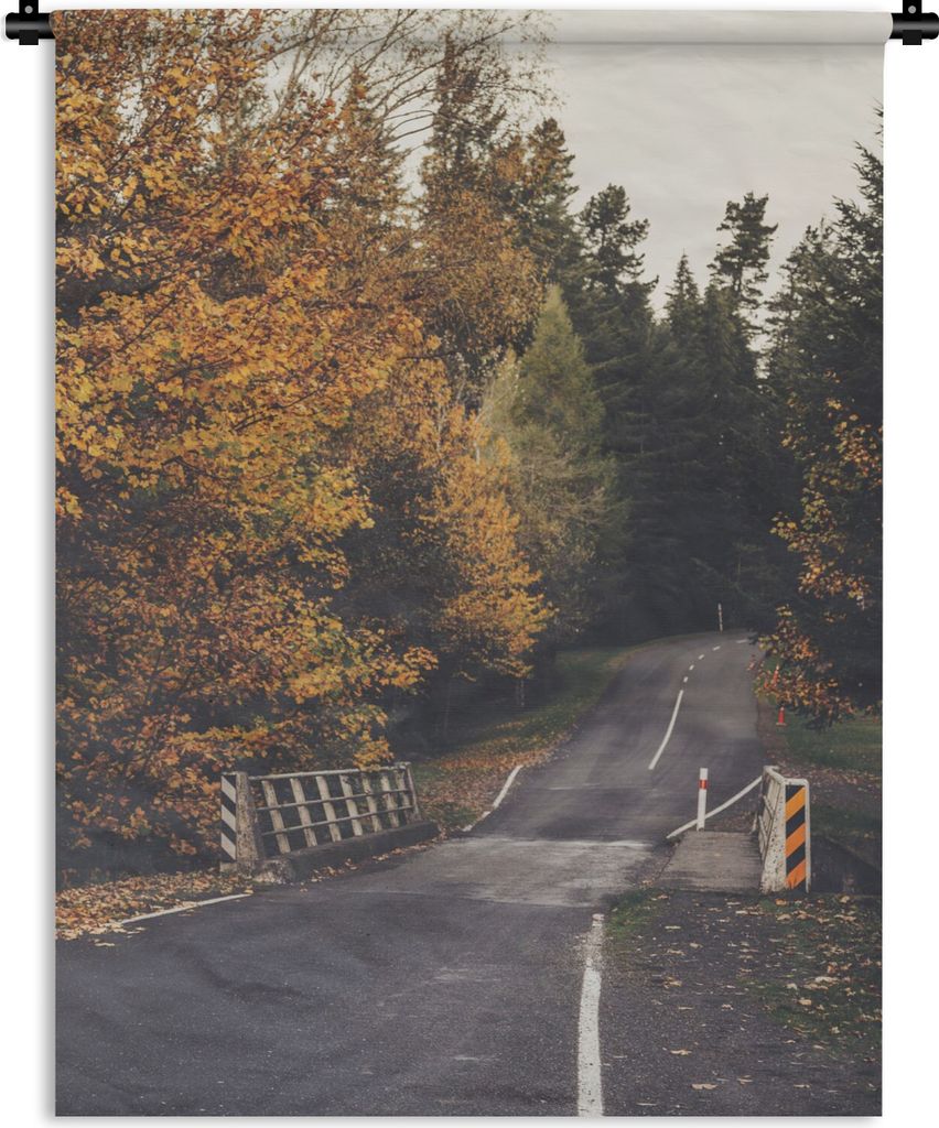 MuchoWow Wandteppich Wandbehang Bäume - Straße - Herbst 150x200 cm Tapisserie Dekoration Wandtuch - Wandaufhängung - Moderner