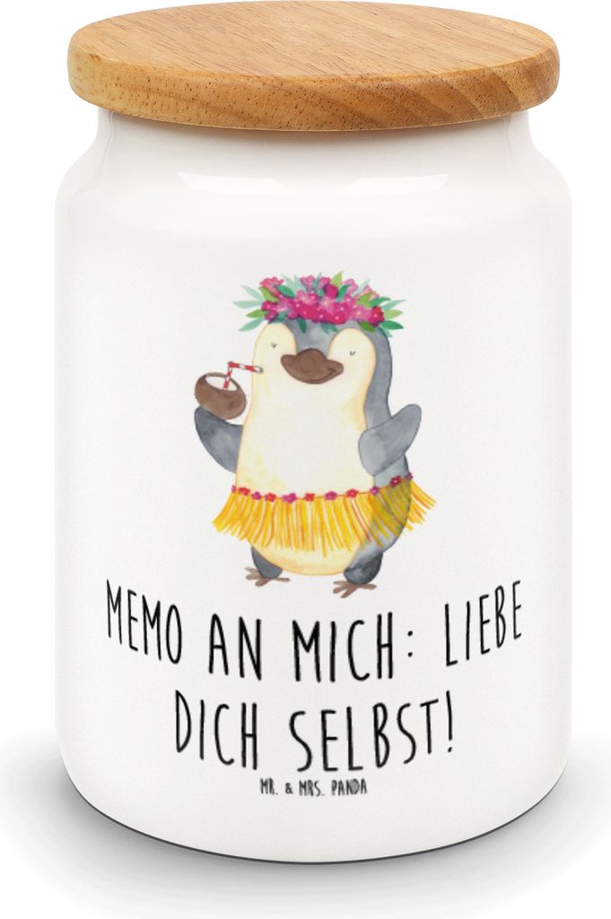 Mr. & Mrs. Panda Teedose Pinguin Kokosnuss - Weiß - Geschenk, Urlaub, glücklich, Hawaii, Kaffeedose, Keksdose, gebäckdose, Aufbewahrungsdose, le...