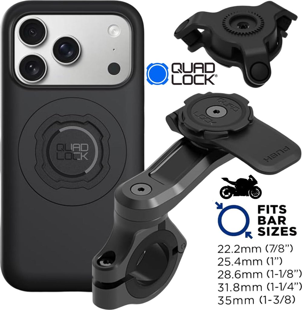 QUAD LOCK Motorrad Lenker Handyhalterung PRO + Vibrationsdämpfer + MAG Hülle für iphone 17 Pro Max