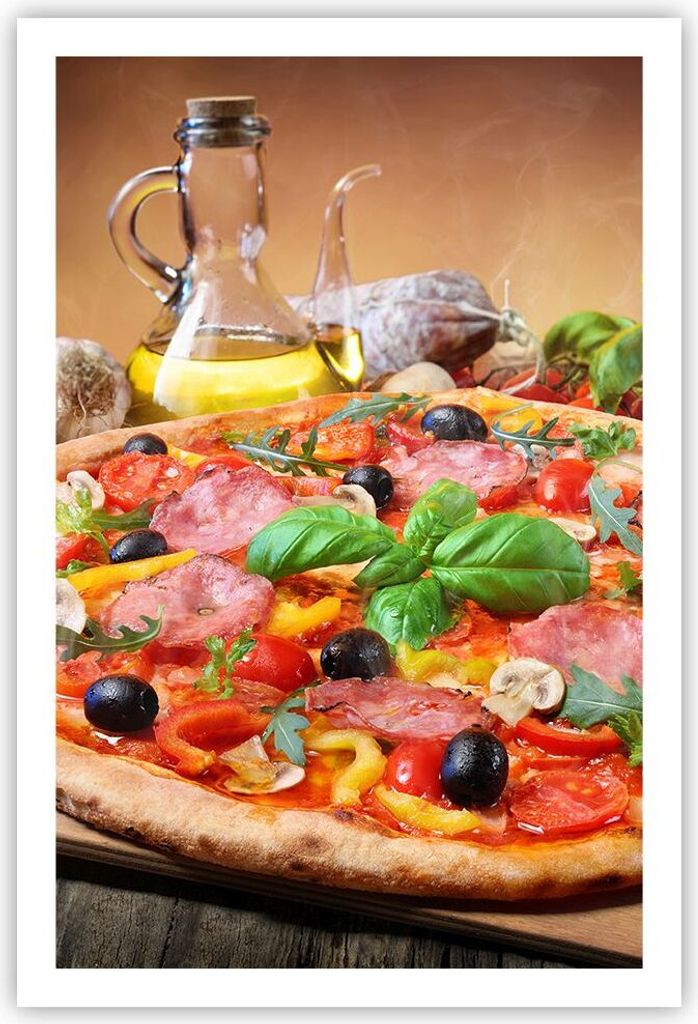 Poster - Poster ohne Rahmen - Pizza Käse Tomaten - 61x91,5 cm - Wand Bild - Wanddeko - Wandbilder - Kunstposter - Wandposter - Bilder - Kunstdruck...