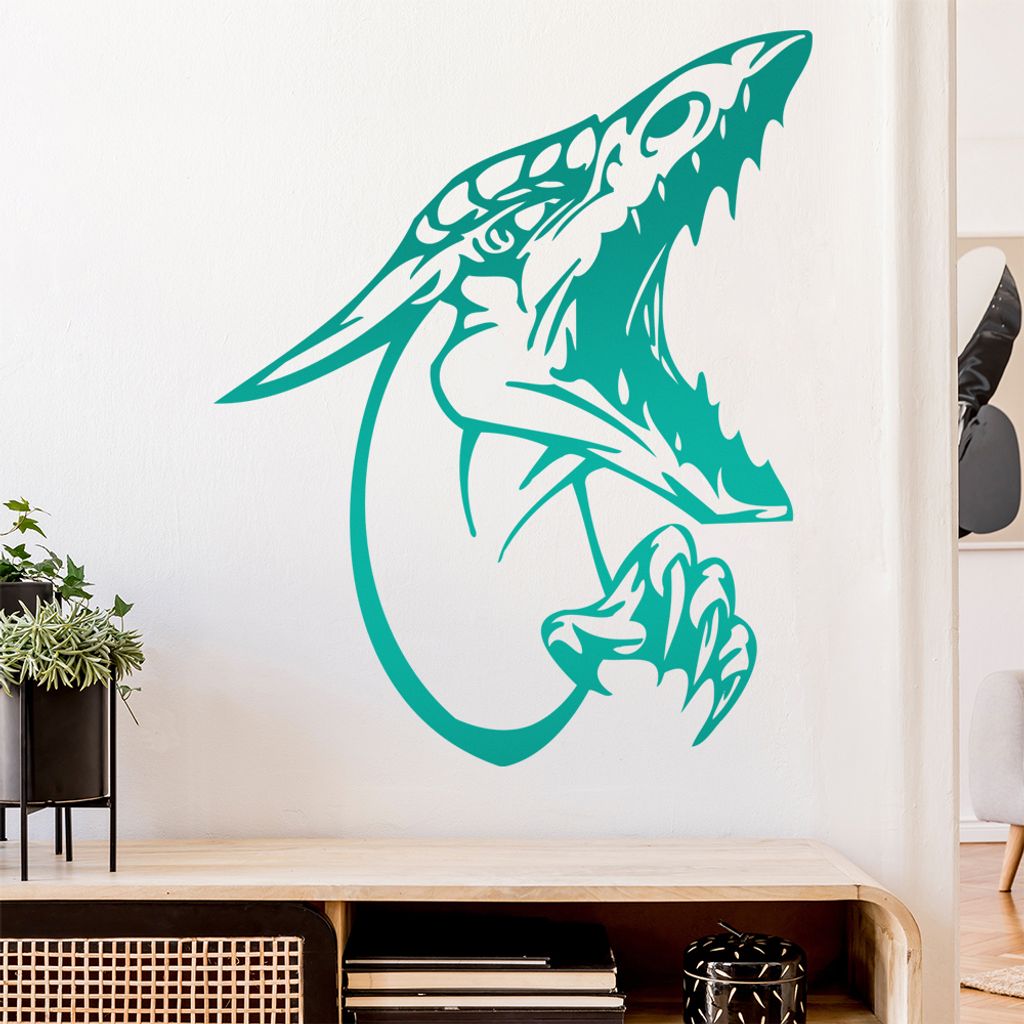 Drachen Kopf Wandtattoo in 6 Größen - Wandaufkleber Wall Sticker - Dekoration, Küche, Wohnzimmer, Schlafzimmer, Badezimmer