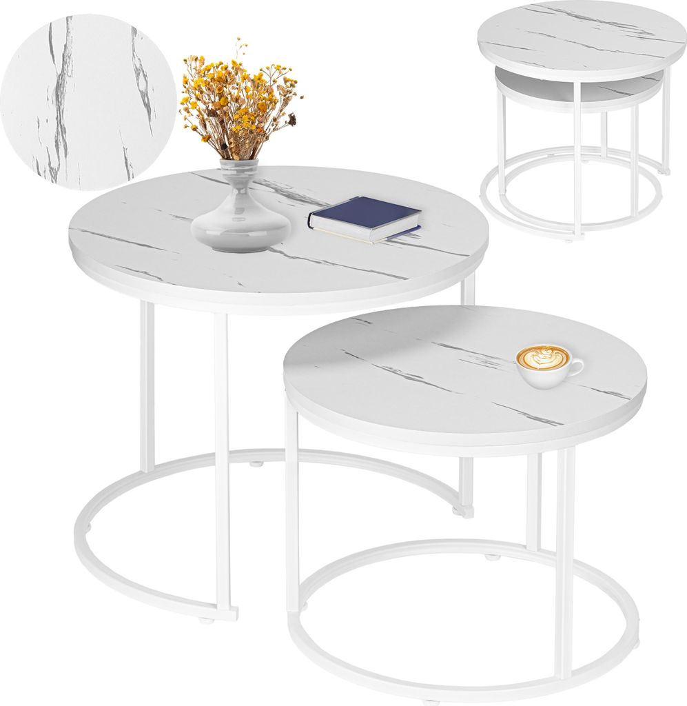 Set di due tavolini, color bianco, modello Galen, piccoli, Immagine del prodotto 