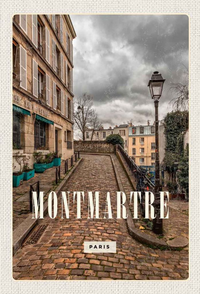 vianmo Holzschild 30x20 cm Montmartre Altstadt Reiseziel Bildmotiv Reisemotiv Abenteuer Reisen