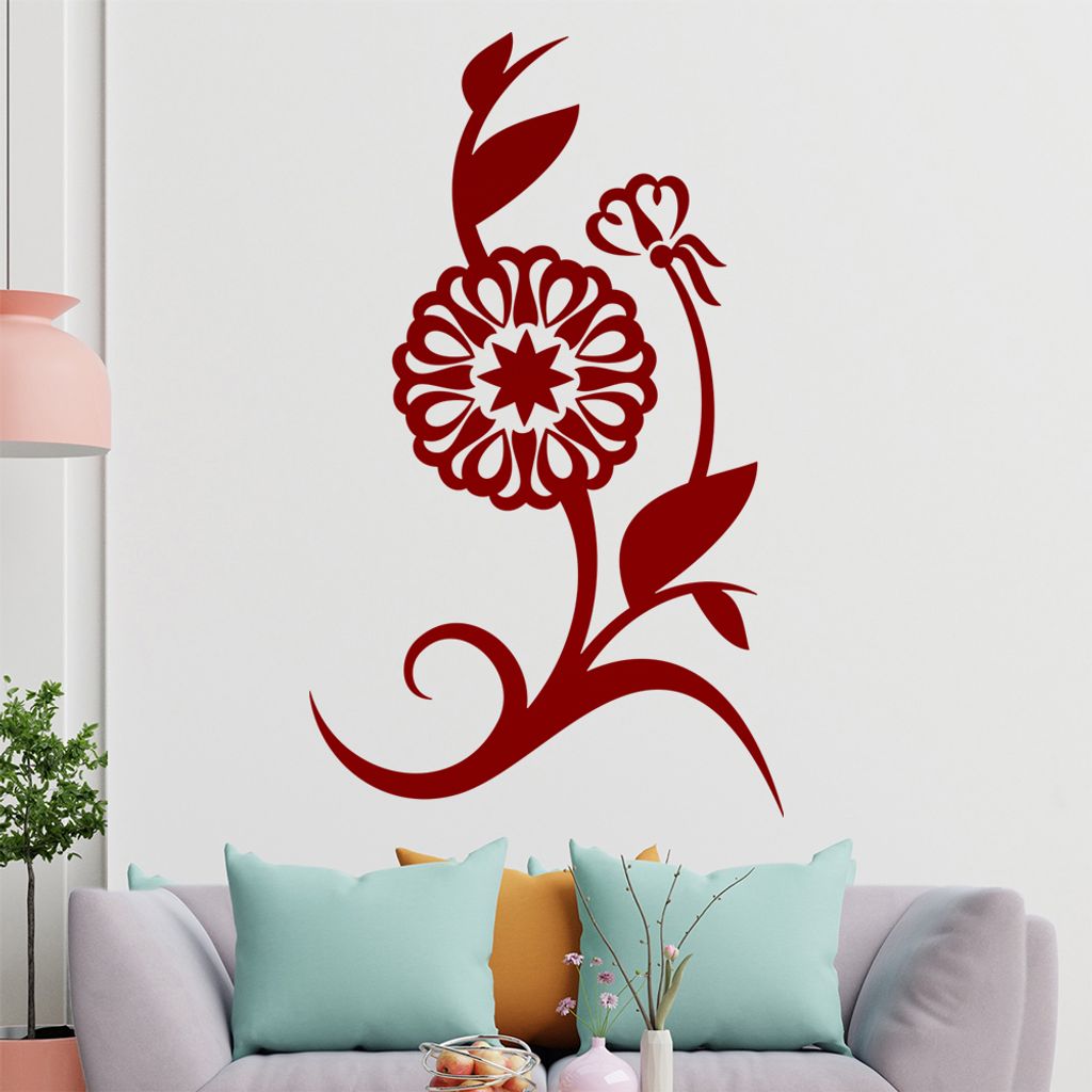 Blume - Linien Wandtattoo in 6 Größen - Wandaufkleber Wall Sticker - Dekoration, Küche, Wohnzimmer, Schlafzimmer, Badezimmer