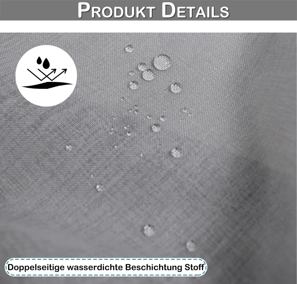 Rideau extérieur imperméable gris avec attaches velcro sans perçage