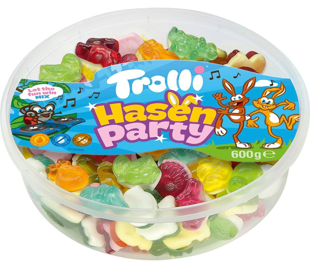 Trolli Hasenparty Fruchtgummis mit weißem Schaumzuckerboden Produktbild 