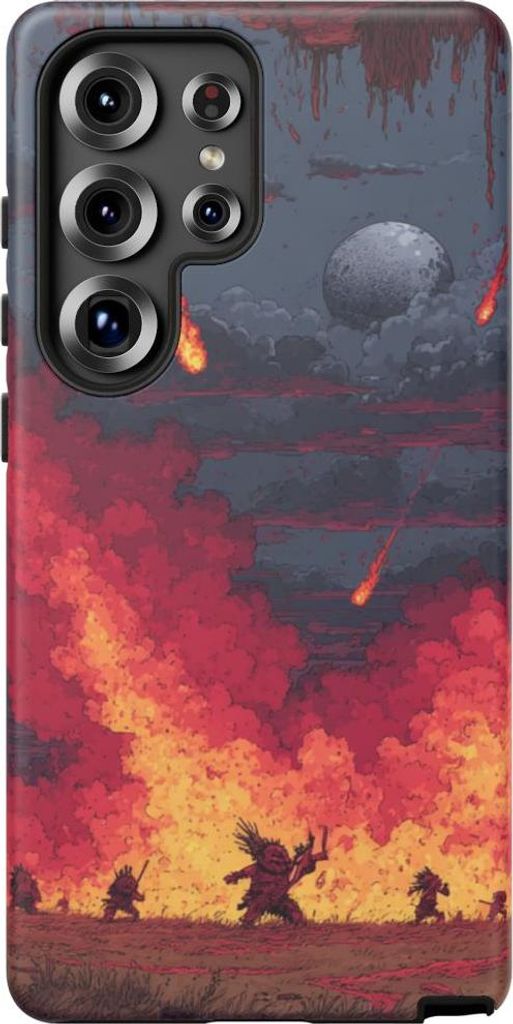Apokalyptischer Meteorschauer mit Stammesfiguren – Hülle Kompatibel mit Galaxy S25 Ultra