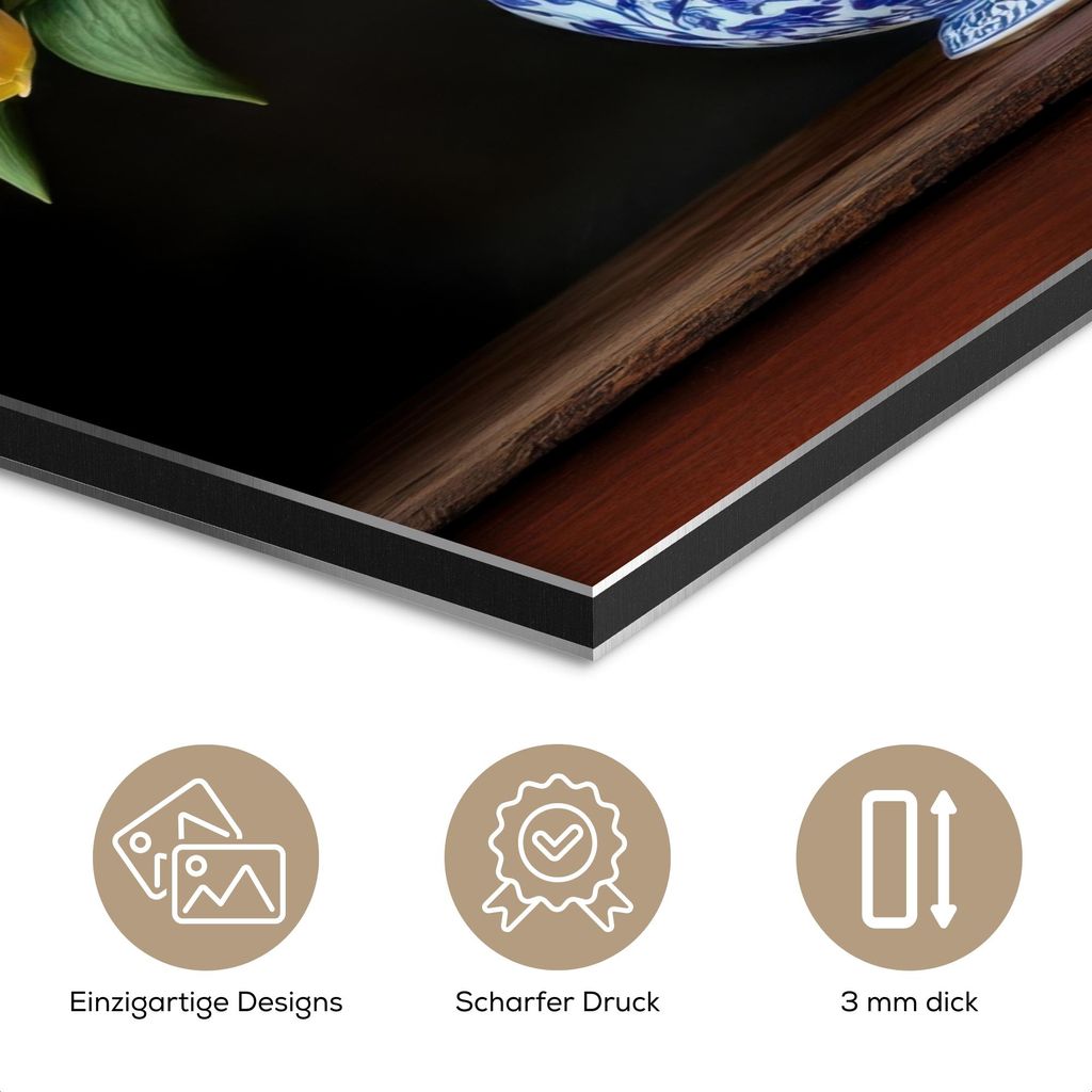 MuchoWow Wanddekoration Metall Metallbild Wandkunst 50x50 cm Tulpen - Farben - Vase MuchoWow Aluminium Gemälde - Alubild - Industrial