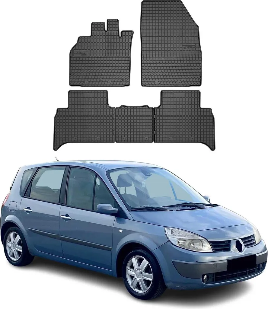 Tappetini Gomma Renault Scenic 2003-2009 Neri 5 Pezzi su Misura