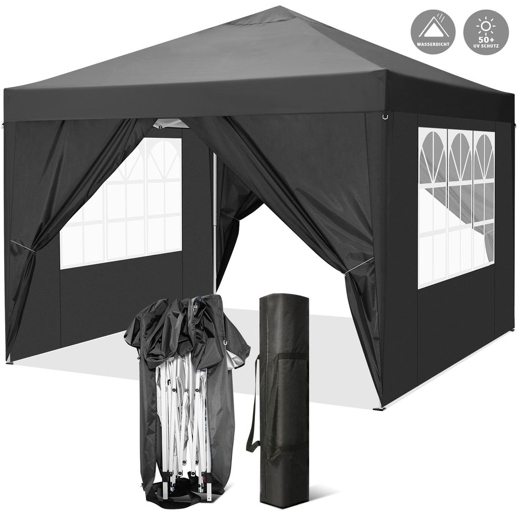 Faltpavillon Pop Up Pavillon 3x3x2,6m Faltbar mit 4 Seitenwänden, Gartenzelt Partyzelt Wasserdicht, UV-Schutz 50+ , für Garten Party Markt Pickni...
