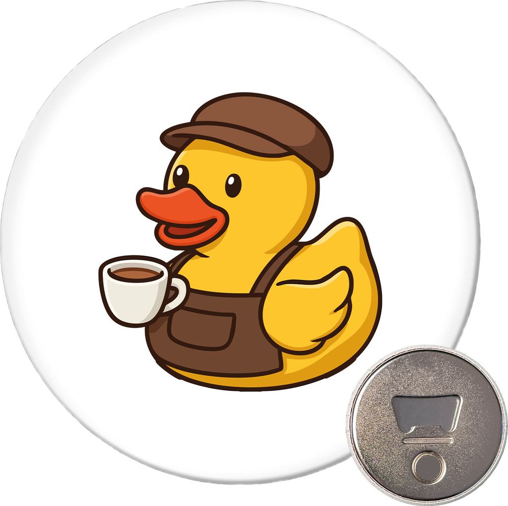 Huuraa Magnet Quietscheente Barista Gummiente Barkeeper 59mm Kühlschrankmagnet rund Flaschenöffner Geschenkidee