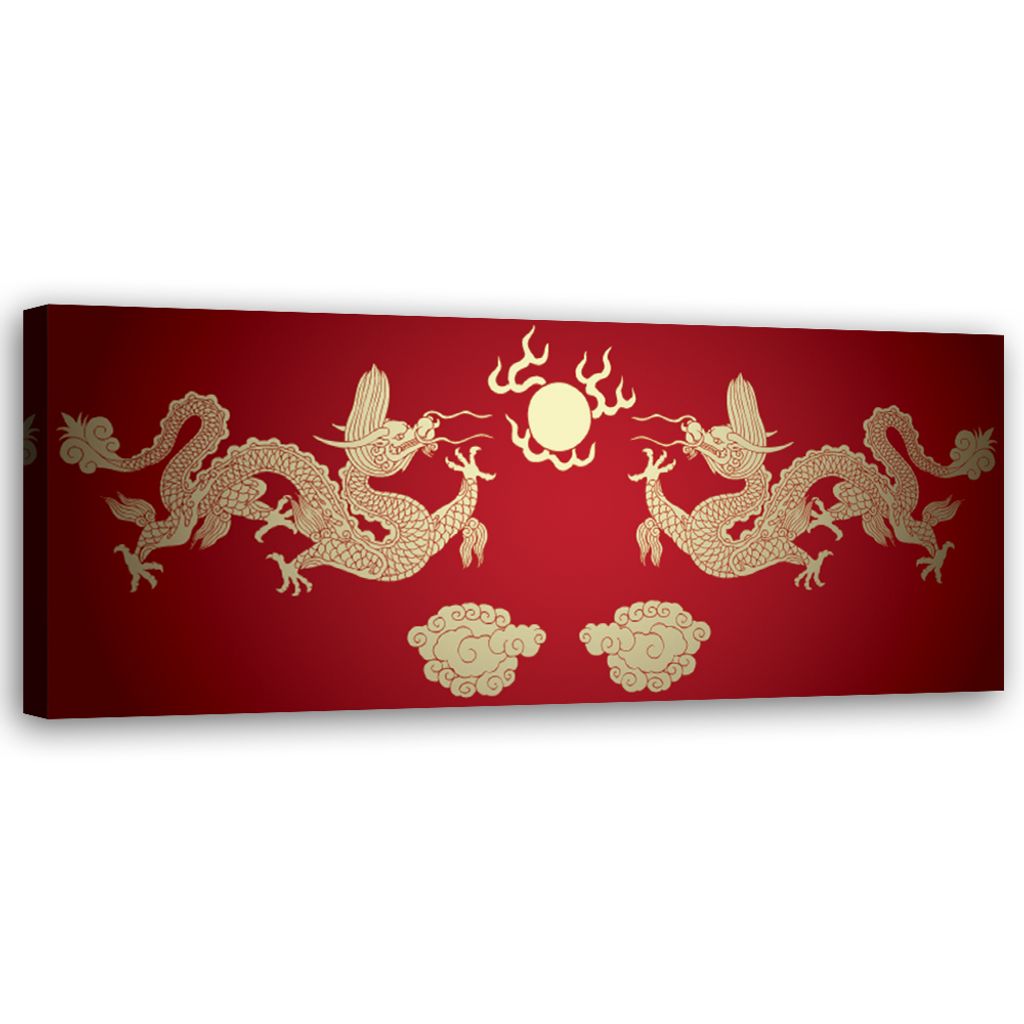 Leinwandbild Orientalischer Drache 120x40 Feeby Rot bild für die wand bereit zum aufhängen