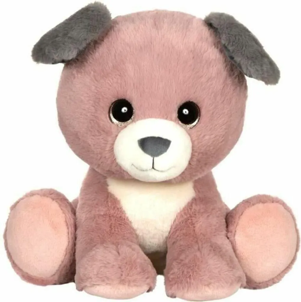 Peluche Chien Puppy Eyes Pets Gipsy Toys rose et gris de 40 cm