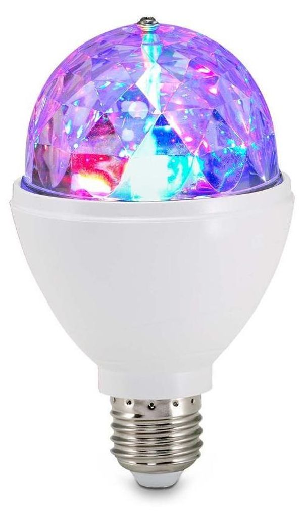 A single LED disco light bulb with a faceted crystal-like top and a white base, shown against a white background.
