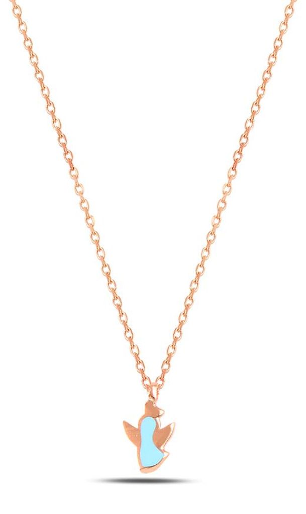 925 Silber Engel Kette Rosegold – Zarte Damen Halskette mit hellblauem Emaille-Anhänger