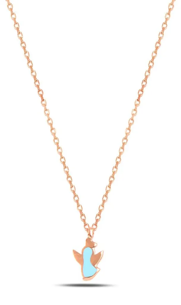 Collier Ange Argent 925 Rose Gold - Bijou Femme Hypoallergénique Émail Bleu