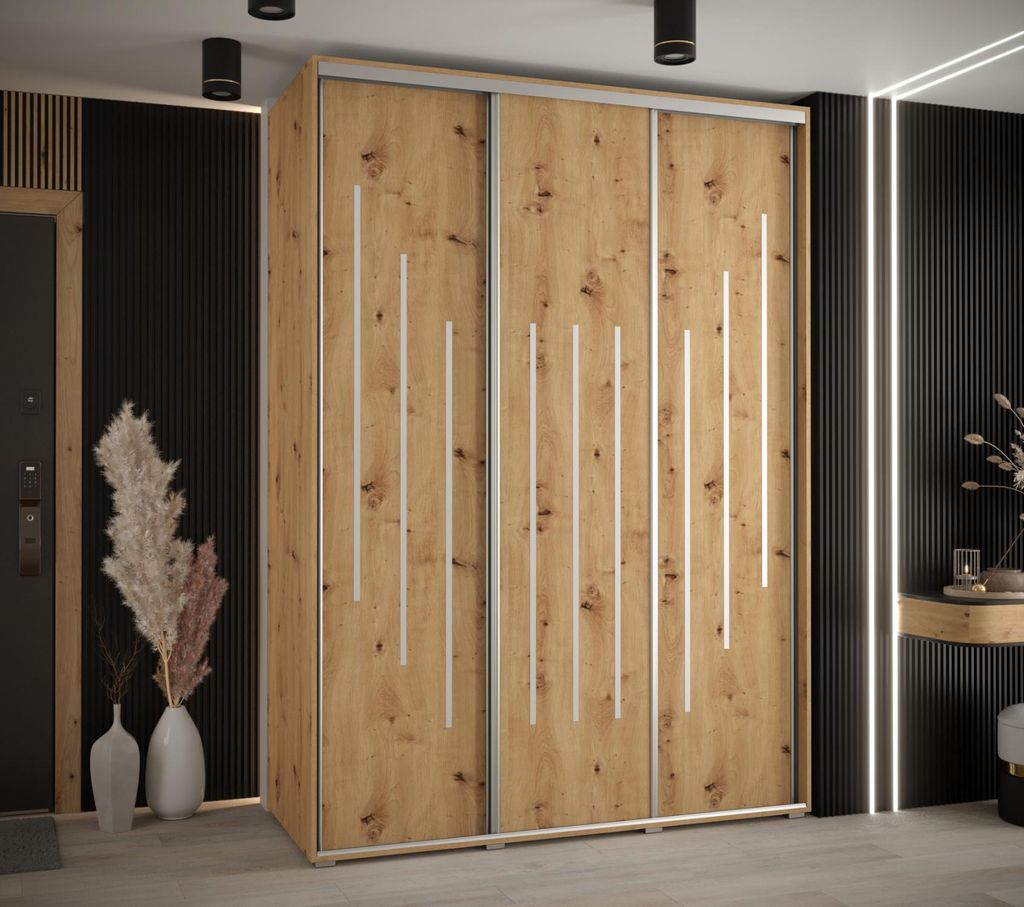 Kleiderschrank YVONA 8 - 170/60 cm, Eiche handgefertigt / Silber