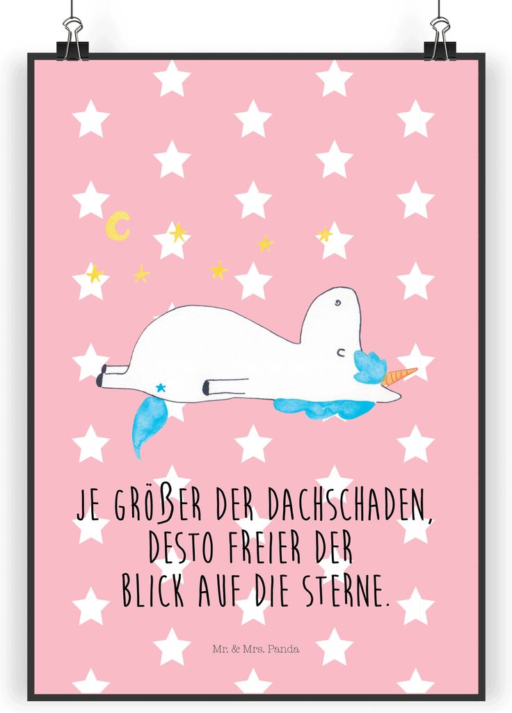 Mr. & Mrs. Panda Bild Einhorn Sternenhimmel DIN A4 - Rot Pastell - Geschenk, Einhörner, Sterne, Kunstdruck, drucke, wanddeko, Unicorn, Verrückt, ...
