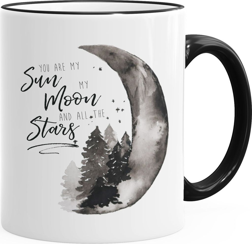 Geschenktasse Kaffeetasse Liebe You are my sun, my moon and all the stars Geschenk Valentinstag Weihnachten MoonWorks schwarz unisize