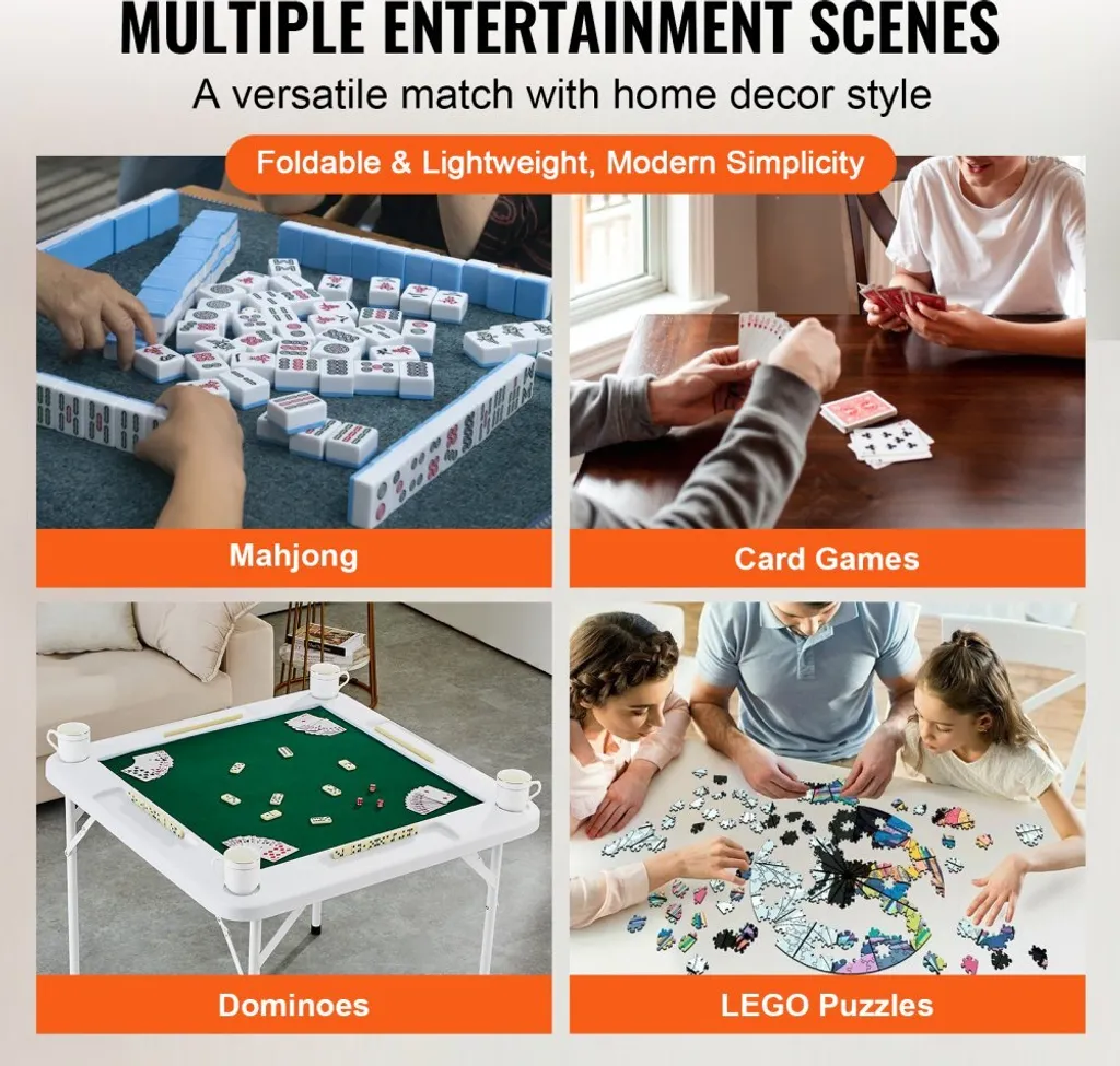 Table de Mahjong Pliante pour 4 Joueurs avec Plateau Vert Résistant - 5