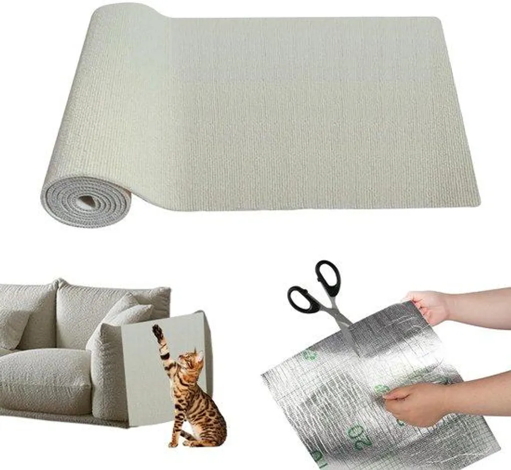 Tapis de griffage blanc auto-adhésif 3m x 40cm, sisal haute résistance