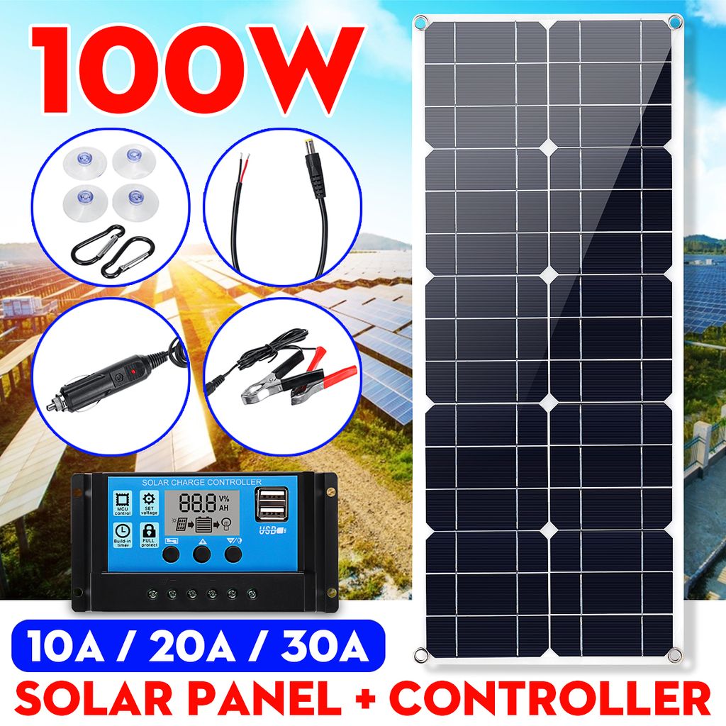 100W 12V Solarpanel USB Flexibler 10-50A Controller für Auto RV Bootsladegerät 