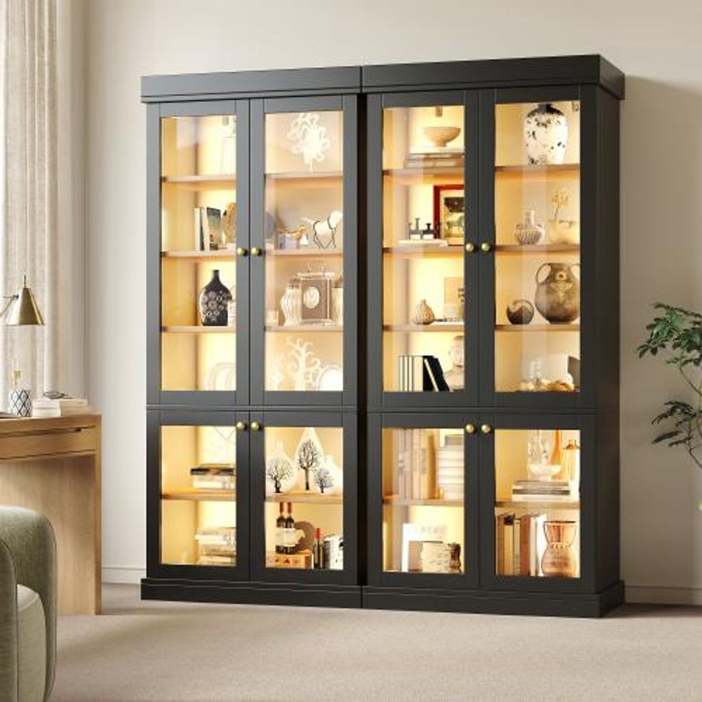 Set da 2 mobili moderni, altezza 180 cm, colore nero: Immagine del prodotto 