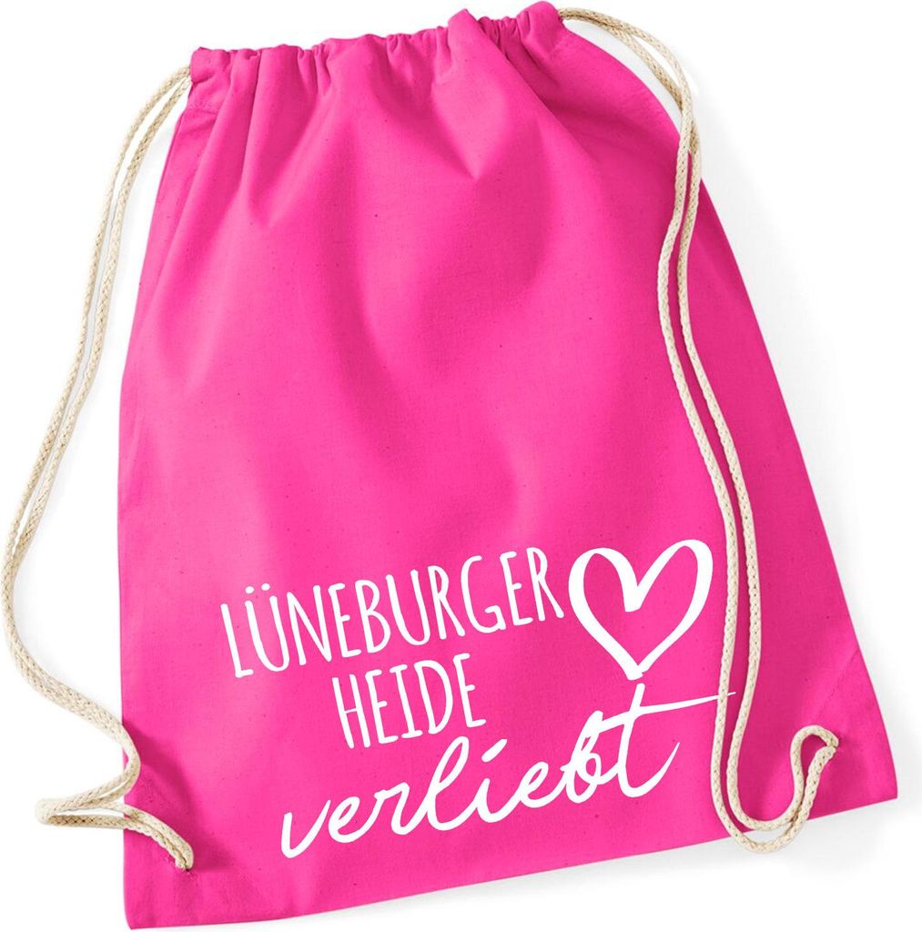 Huuraa Turnbeutel Lüneburger Heide verliebt 12 Liter Fuchsia Baumwolle Rucksack Geschenkidee