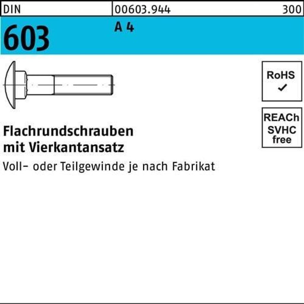 Flachrundschraube DIN 603 m.Vierkantansatz M 10 x 35 A 4 Produktbild 