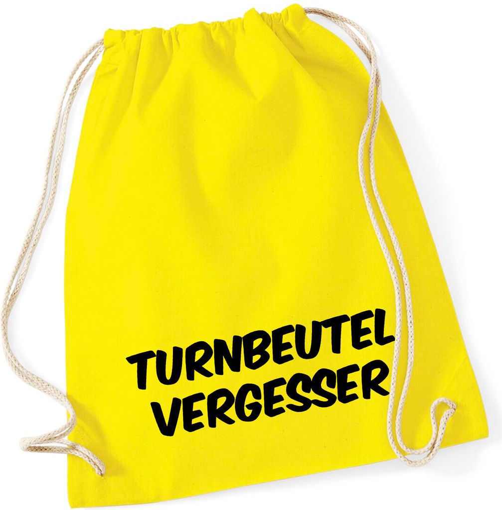 Huuraa Turnbeutel Turnbeutelvergesser Schriftzug 12 Liter Yellow Baumwolle Rucksack Geschenkidee