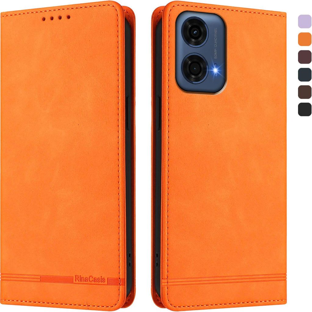 Hülle für Motorola Moto G24 Power, Retro Kunstleder Ständer Klapphülle mit Kartenfächer und Magnetische Orange