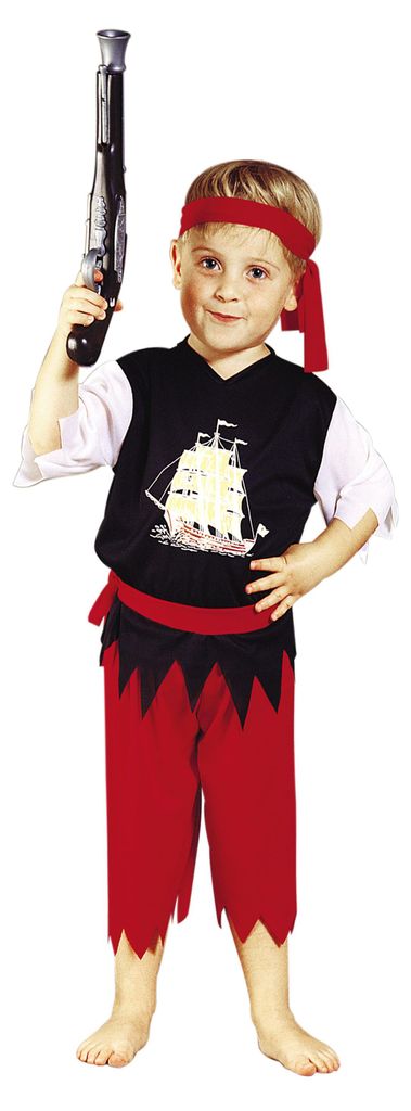 Piratenkostüm für Kinder in Schwarz-Weiß-Rot, Gr. 98-116, Produktbild 