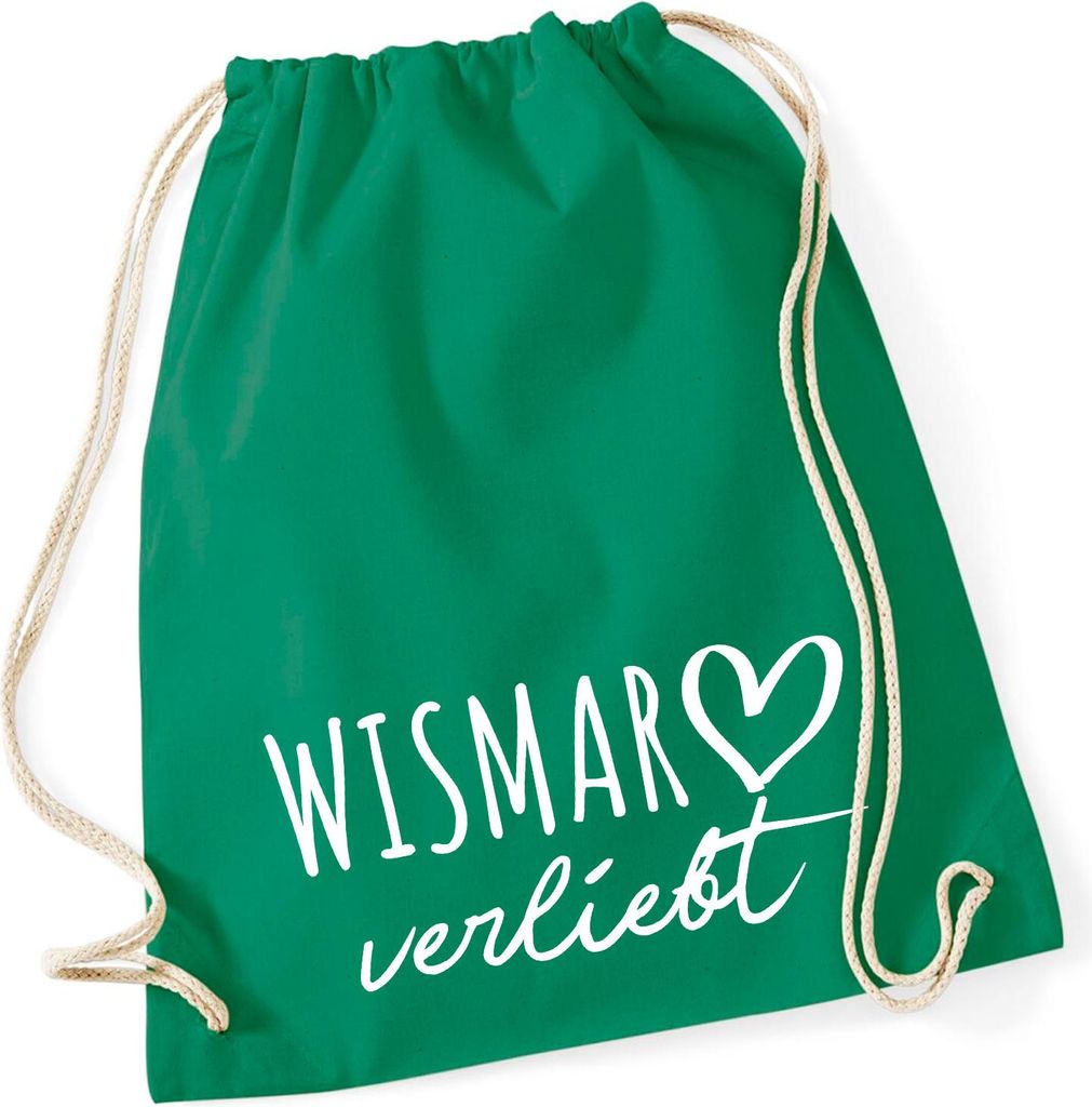 Huuraa Turnbeutel Wismar verliebt 12 Liter Kelly Green Baumwolle Rucksack Geschenkidee