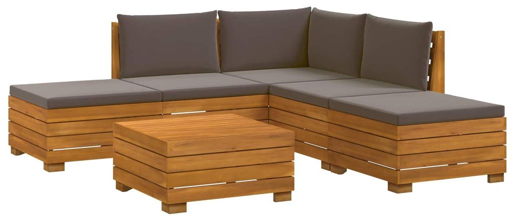 vidaXL Outdoor-Sofagarnitur mit Kissen 6 Stück Braun Massivholz Akazie