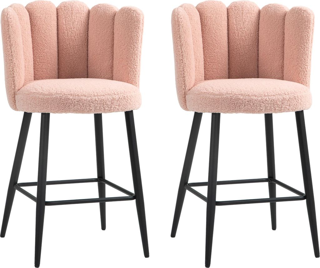 HOMCOM 2er-Set Barhocker in Bouclé-Wolloptik, 65 cm Produktbild 