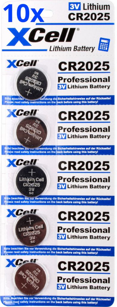 50x CR2025 Lithium-Knopfzelle 3V / 170mAh (10x 5er Pack)