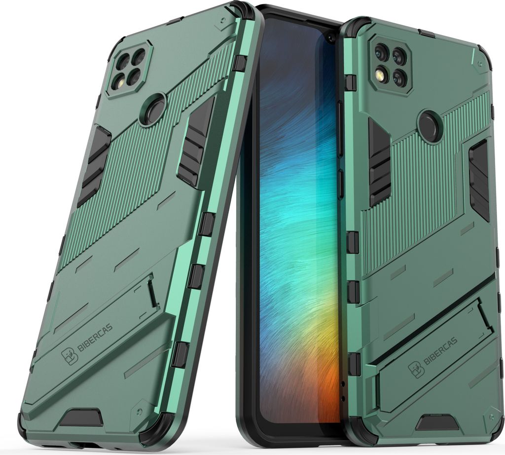 LaimTop Armor Hülle für Xiaomi Redmi 9C, Hybrid PC TPU Bumper Stoßfestes Schutzhülle mit Standfunktion für Redmi 9C Grün