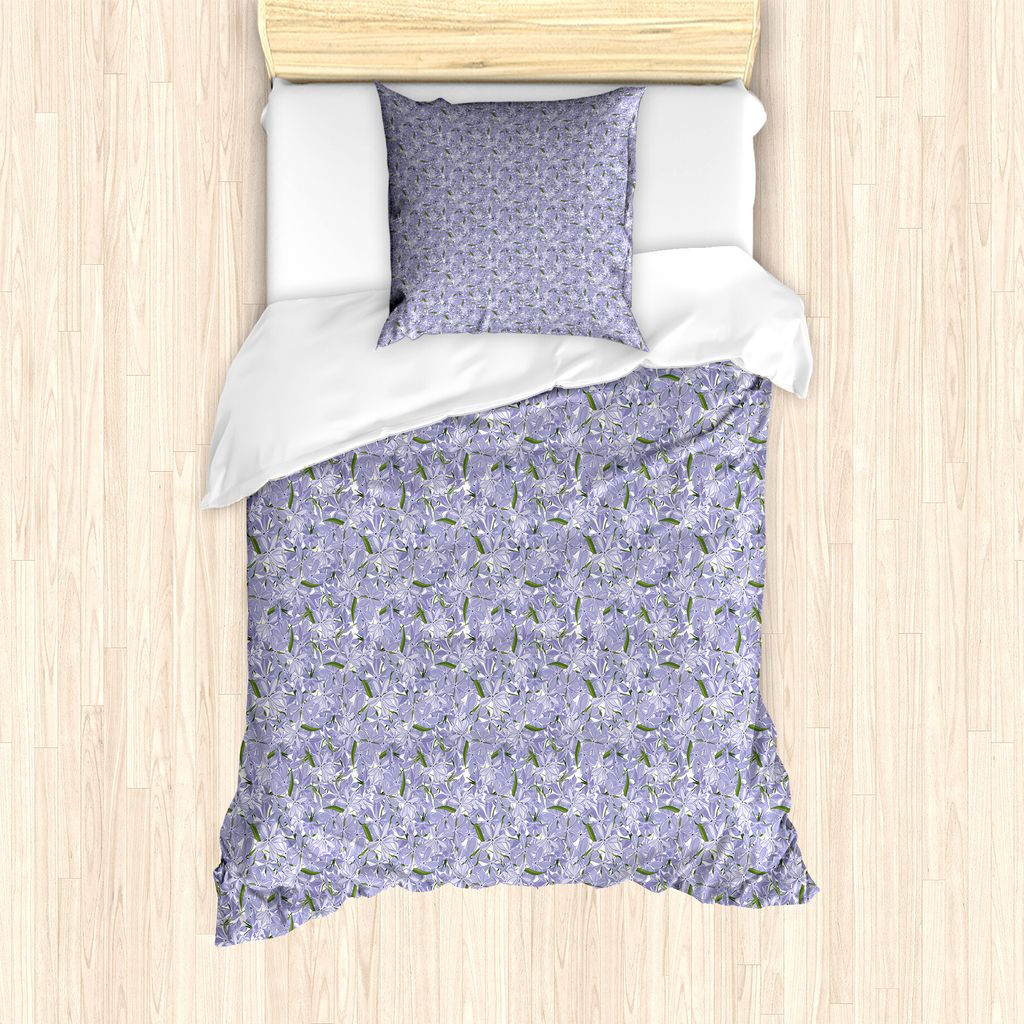 ABAKUHAUS Blumen Bettbezug Set für Einzelbetten, Phlox Divaricata und Blätter, Milbensicher Allergiker geeignet mit Kissenbezug, 135 cm x 200 cm ...