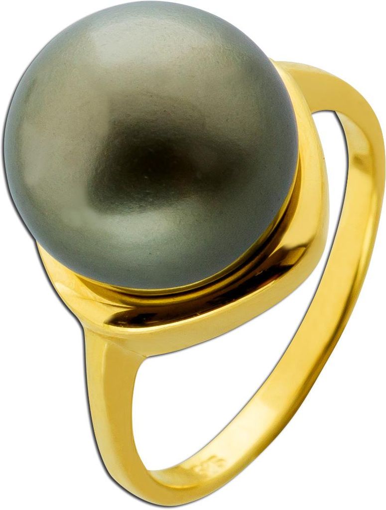 Perlenring Gold 585 14K synthetische Tahiti Perle 12.5mm 18
