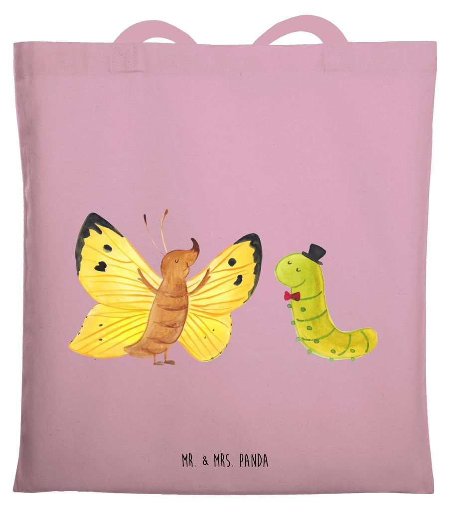 Mr. & Mrs. Panda Shopping Tasche Raupe Schmetterling - Rosa Pastell - Geschenk, canvas, Hütchen, totebag, Tote Bag, Lustige Sprüche, Schönheit, ...