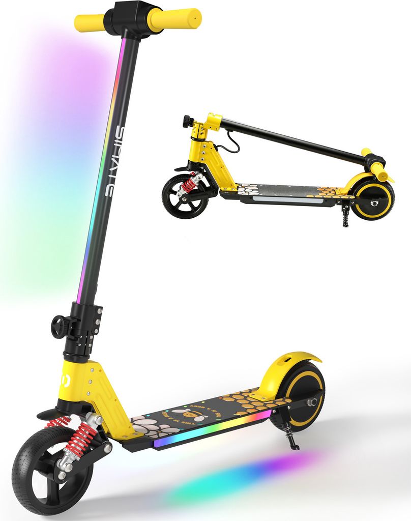 Elektroscooter S5 Gelb Für Kinder Und Jugend Ab 120cm Körpergröße Elektroroller 130W, 14km/h, Klappbar E Scooter, Kinderroller Mit LED Licht