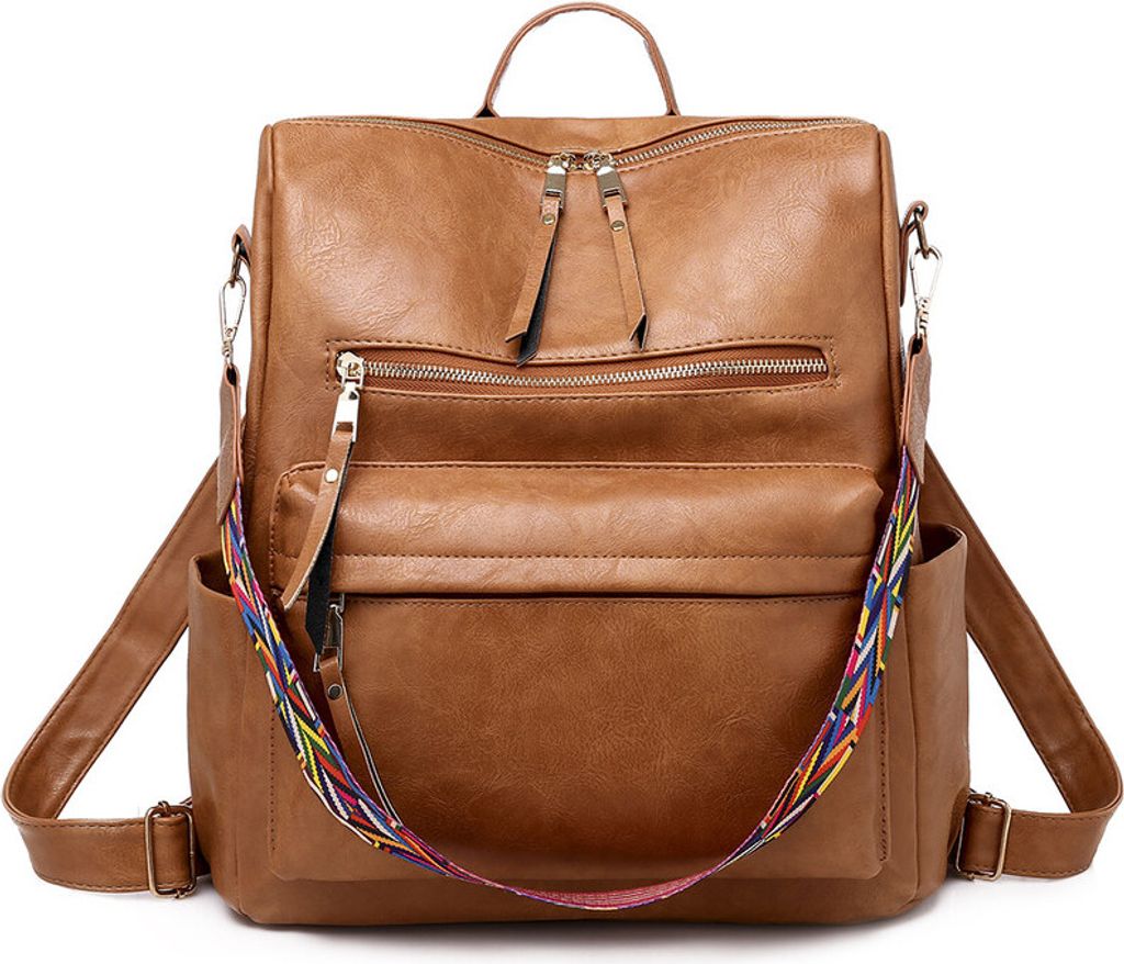 Damen Rucksack Geldbörse Kunstleder Reisetasche Convertible Satchel Handtaschen und Umhängetasche, Braun